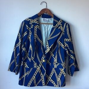 Linea by Louis Dell'Olio Blue Blazer with Gold Chain Design